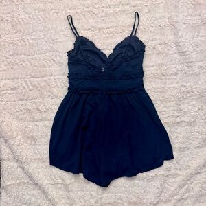 Elegant navy Lace Trim Romper size small mi amor flowy shorts